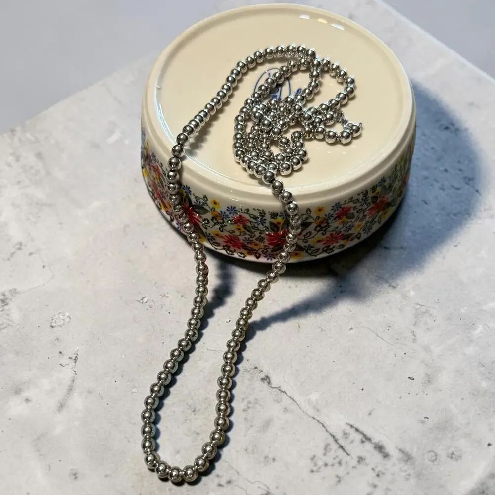 Vintage 1970s Monet 36" Silver Bead Necklace Signed
